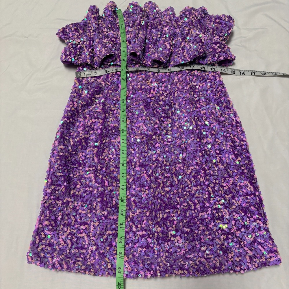 Allison + Kelly Tube Mini Medium Sparkly Purple Sequin Ruffle‎ Party - Picture 4 of 5